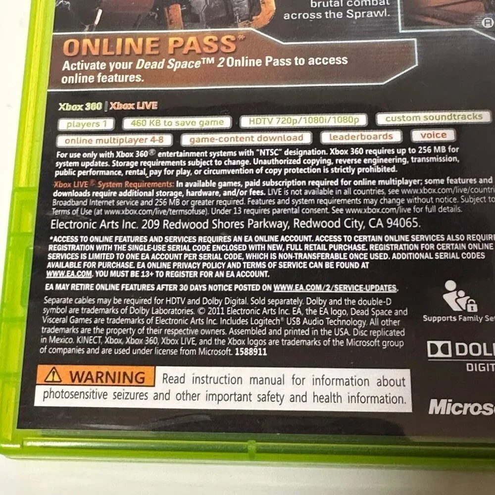 Dead Space2 Xbox 360 Game Complete with 2 Discs and Manual